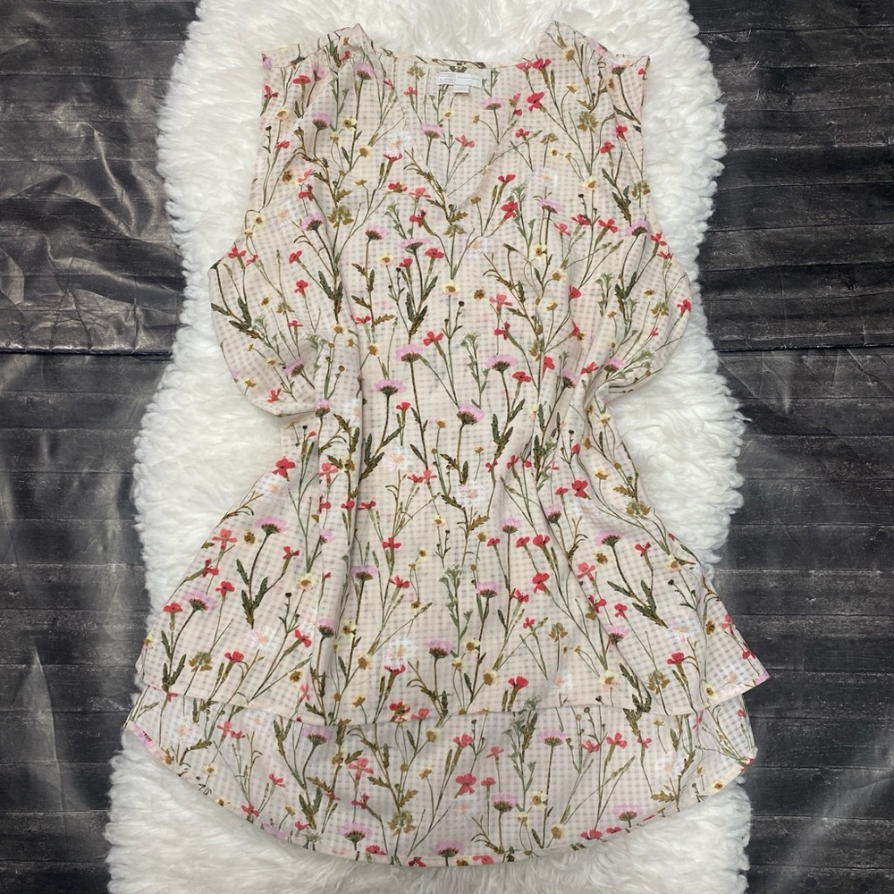 14TH & UNION GINGHAM FLORAL BLOSSOM SLEEVELESS TUNIC GRANDMACORE WHIMSICAL CHIC